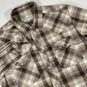 Tecovas Mens Western Shirt Small Pearl Snap Button Up Brown Beige Cowboy Rodeo